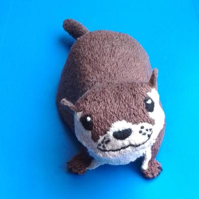 A cute otter stares up imploringly at the viewer. It probably wants fish.